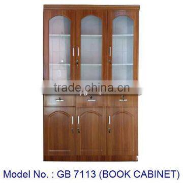 Classic Design Book Cabinet 3 Glass Doors And Drawer Antique Style Bookcase Storage In Wooden MDF