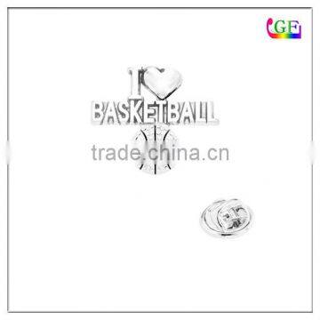 Silve I love basketball lapel pin