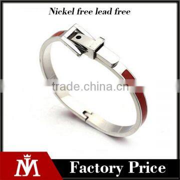 Fashion Design Jewelry Enamel Silver Stainless Steel Belt Bangle Buckle Bracelets for Women