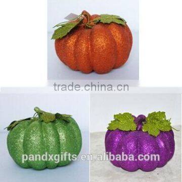 glitter pumpkin set with leaves 3 asst