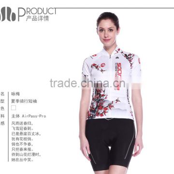 2014 sublimated printed bike jersey silicon elastic stretch hem bandWomen's summer top Short cycling Jersey-Plum Blossom