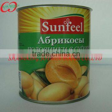 Canned fruit apricot halves in syrup 820g