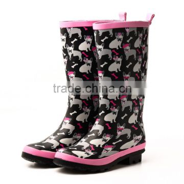 nature rubber fashion rain boots for lady or young women with dog printing