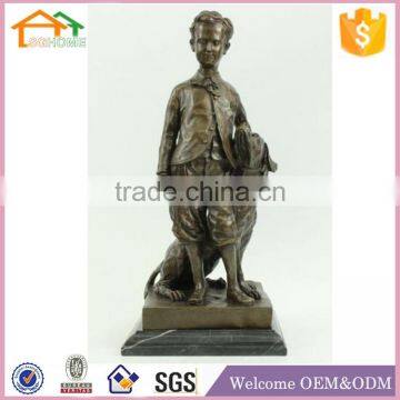 Factory Custom made best home decoration gift polyresin resin bronze boy and dog statue