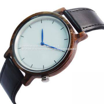 Zebra Wood Lady Watches Japan Quartz Movement Genuine Leather Band Watches photo-2
