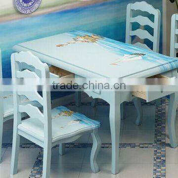Mediterranean Style Dining Set, Sailing Boat Handpainting Dining Table With 4 Chairs, Wooden Dining Room Furniture (BF01-X1154) photo-2