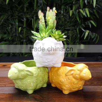 Little sheep shape animal cheap ceramic flower pots and planter