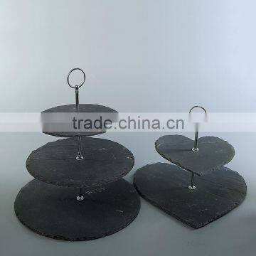 Wholesale Natural Stone 2 Tier and 3 Tier Slate Cake Stand With Rough Edge photo-6
