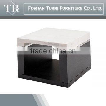 Gloss white and black white marble top side table