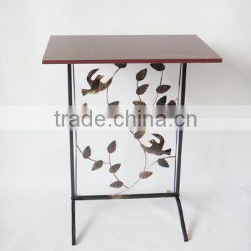 RH-4719 Hammered Wood Top Aviary Wrought Iron Metal Console Table photo-3