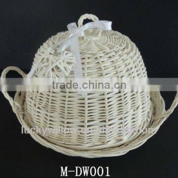 Large cream wicker dome cloche food & wedding cake stand with heart