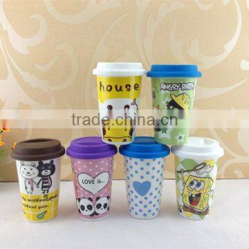 Ceramic Mug Cup With Silicone Lid With Funny Cartoon Painted