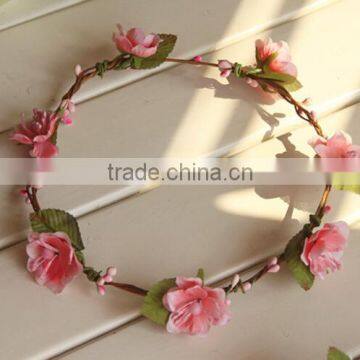 Factory Directly Little Artificial Flower Head Wreath Fabric Rose Flower/leaf Wreath photo-3