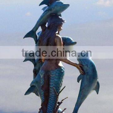 Garden Art Statue Bronze Casting Mermaid With 8 Dolphins Garden Fountain for Hot Sale photo-3
