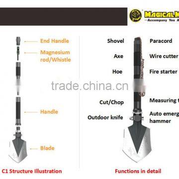 Pick Multifunction Tool Folding Steel Shovel With Tactical Knife Warning Whistle Camping Survival Kit photo-5