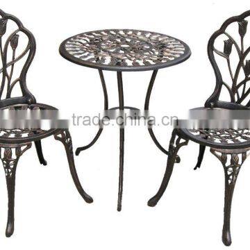 Customized cast Aluminum garden metal bistro set garden metallic table and chair for relax for hot sale