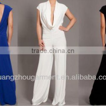 sexy black ivory wide leg long pants plunge neckline plus size jumpsuit