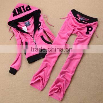 2016 Winter Autumn Women Sweatshirts Sportwear Casual Sports Two Pieces Velvet Suit Pants Set photo-3