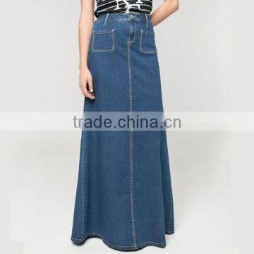 Factory Directly Sale New Ladies Flared Long Denim Skirt photo-2