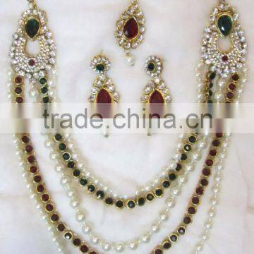 Maroon Green RANI HAAR stone Gold plated BRIDAL necklace EARRING set