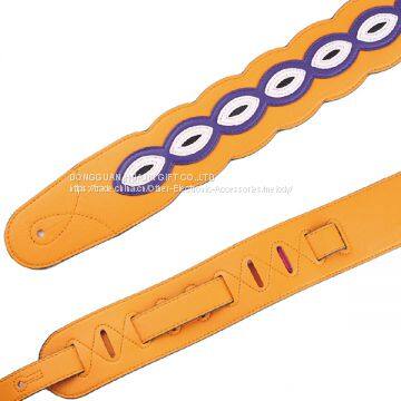New Design Bule /yellow/ Leather Top With Purple Backing Adjustable Guitar Strap photo-3