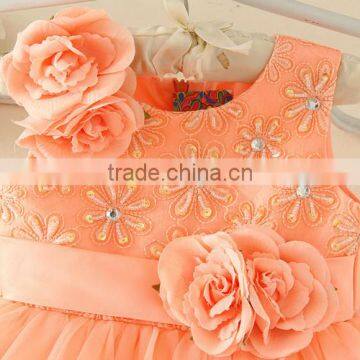 Hot Turkey Wholesale Children Clothes Summer Shiny Performance Dance Dresses Orange One Piece Flower Party Dress Vietnam Dress photo-3