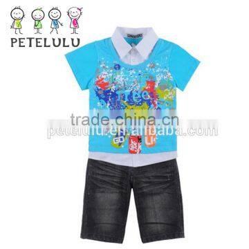 2015 New summer t-shirt jeans set for boy casual kids summer clothing sets