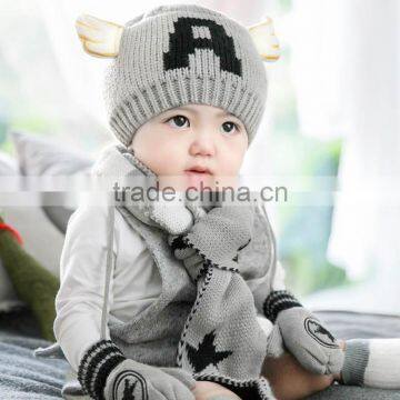 TC17007 New Arrival Cute Baby Winter Hat Scarf Gloves Sets High Quality Knitted Scarf Beanie Gloves Set Wholesale photo-2