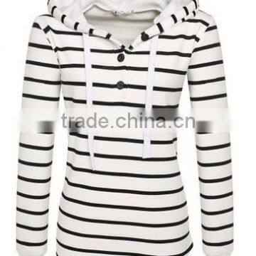 Ladies Women Casual Hooded Long Sleeve Striped Pullover Hoodies With Fleece photo-3