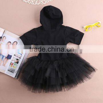 Summer One-piece Girl Child Dress Short Sleeve Lace Black Tutu Dress For Girl 2-7T photo-5