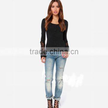 Classical Black and White Solid Dovetail Split Net Yarn Splicing Knitting Slim Soft t Shirt Thin Women photo-6