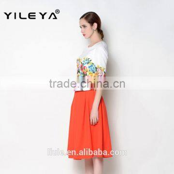 Hot Sell o Neck Floral Half Sleeve Latest Skirt and Blouse for Women photo-3