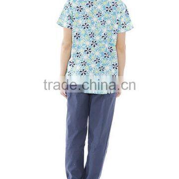 Printed Medical Workwear Mock Wrap Unifrom Set Oem Service Supply photo-3