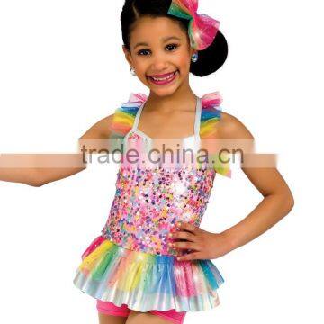 2016 New !!- colourful kids sequin body rainbow ruffles short tutu dress