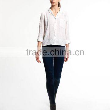 2017 Guangzhou Shandao Custom Elegant Autumn New White Cotton Long Sleeve Loose Ladies Blouse Collar Design photo-5