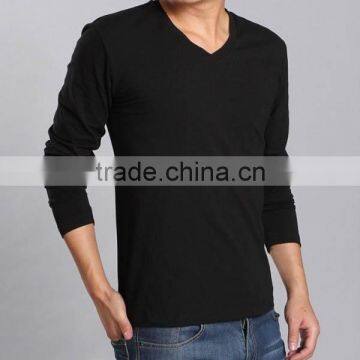 Mens Custom Design Black V Neck Plain Long Sleeve t Shirt for Men photo-2