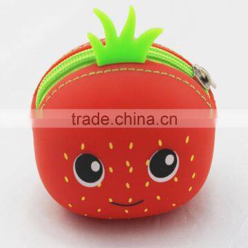Cute Strawberry Fruit Series Rubber TPR Cartoon Silicone Wallet for Kids photo-1