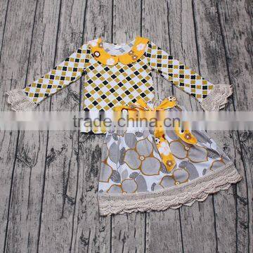 Latest design Yawoo long sleeve baby girl infant outfit 2pcs t-shirt and skirt clothing set girls wholesale dresses fall clothes