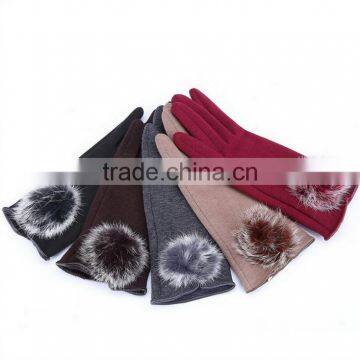 Universal Warm Gloves Simple Style With Rabbit Fur Ball Gloves Mulit Colors