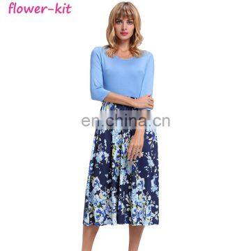 Mini Light Blue Bodice Floral Bottom Boho Dress For Women