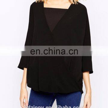 Wrap Front Woven Top Wholesale Blank Maternity T Shirts photo-4