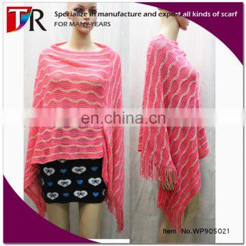 2015 Luxury lady pink ripple knit poncho with cooper lurex