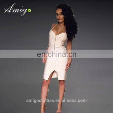 Amigo 2017 new design black spaghetti strap slit midi bandage dress sexy evening dresses for girls party