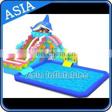 Wholesale Dolphin Theme Giant Inflatable Water Park Swiming slides and Pool for Kids