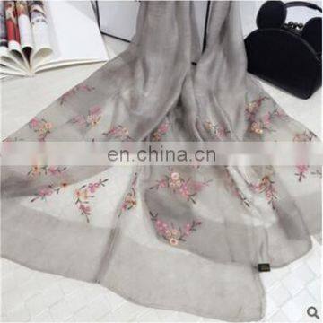 New Spring Section of High-grade Silk Wool Elegant Peach Pattern Breathable Thin Embroidery Shawl Female Scarf photo-6