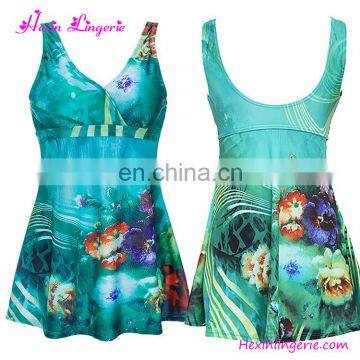 summer green v neck two piece floral high waist custom printed swimsuit