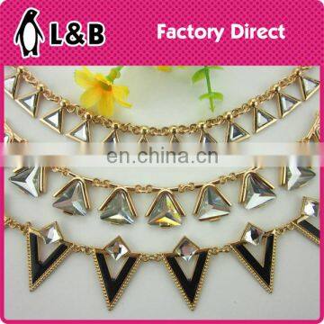 2016 summer design decorative metal gold base rhinestone chain trimmings chain for necklace