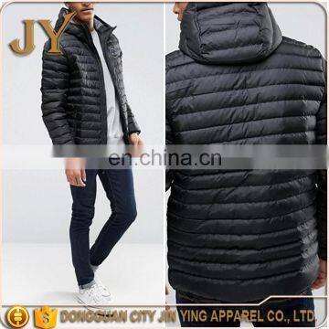 Black Winter Outwear for Men Fixed Hooded Down Jackets with Zip Fastening JYABE015