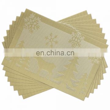 Woven Vinyl Placemats Christmas Tree and Reindeer,Gold,Set of 8