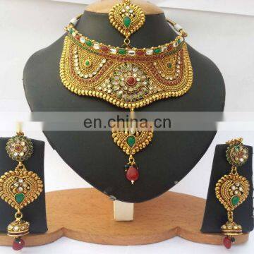 INDIAN DESIGNER CELEBRITY POLKI BRIDAL/WEDDING JEWELRY EARRINGS MAANG TIKKA JEWELRY SET